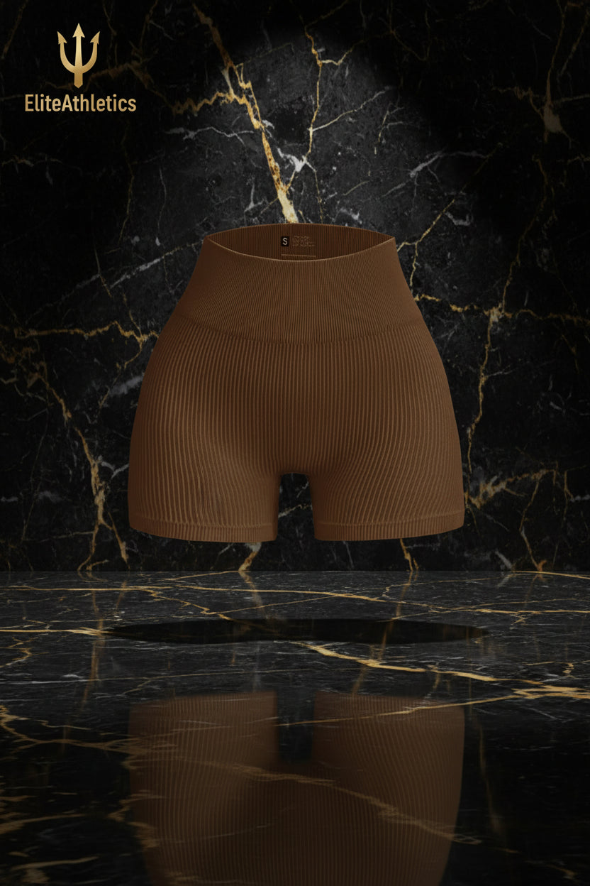 Elite Ribbed Contour High-Waist Shorts | Earth-Tone Sculpt & Shape