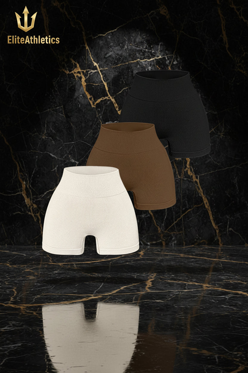 Elite Ribbed Contour High-Waist Shorts | Earth-Tone Sculpt & Shape